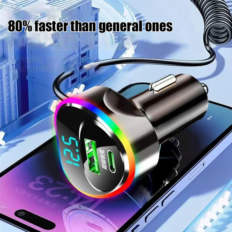 4 in 1 USB C Car Charger Super Fast Charging Phone Adapter with Cable for iPhone 15 Pro Max 14 Plus iPad Samsung Huawei Oneplus