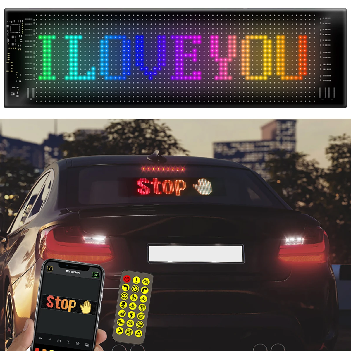 32X16 64X20 DIY Car Music Rhythm Light Led Windshield Stickers Decoration Lamp With App Control Fun Ambient Lights Car Accessory