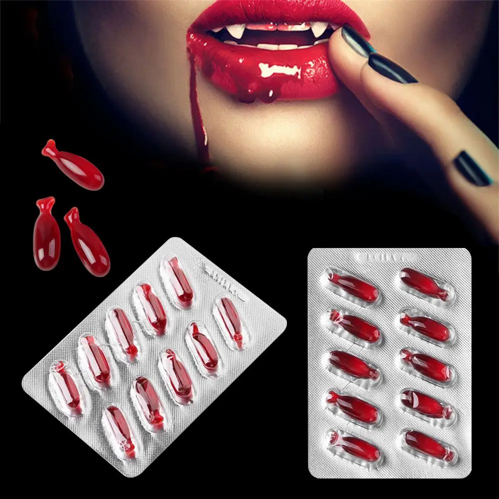 10pcs Fake Blood Pills Prank Toy Hematemesis Capsules Halloween April Fools Day Party Props Funny Scary Vampire Supplies