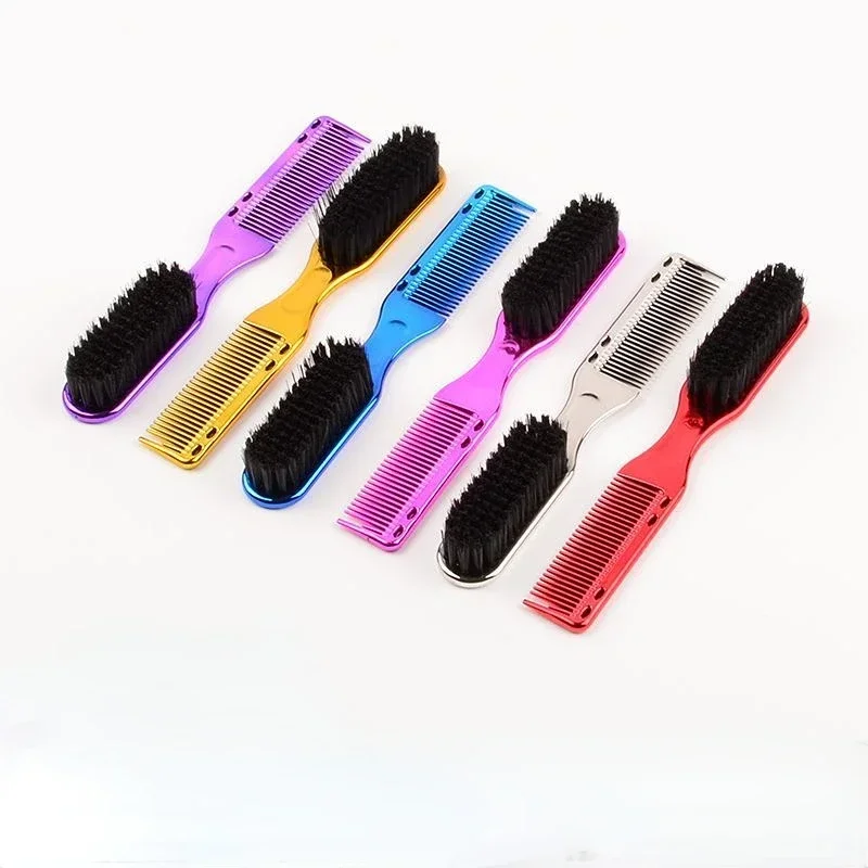 Double-sided Comb Brush Black Small Beard Styling Brushes Professional Shave Beard Barber Vintage Carving Cleaning