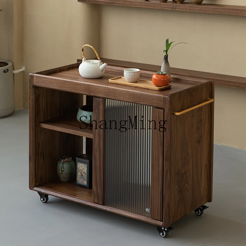 

DHY black walnut solid wood tea cabinet side rack household living room sofa side cabinet