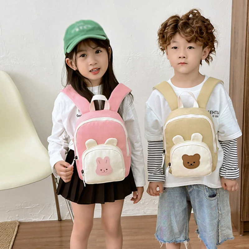 Cute Cartoon Bear Pattern Canvas Backpack for Kids Boys Girls Traveling Picnic BBQ School Bags for Children Casual Bags