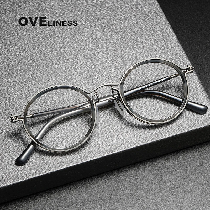 Vintage Round Acetate Titanium Glasses Frame Men Myopia Optical Prescription Eyeglasses Frame Women Korea Luxury Brand Eyewear