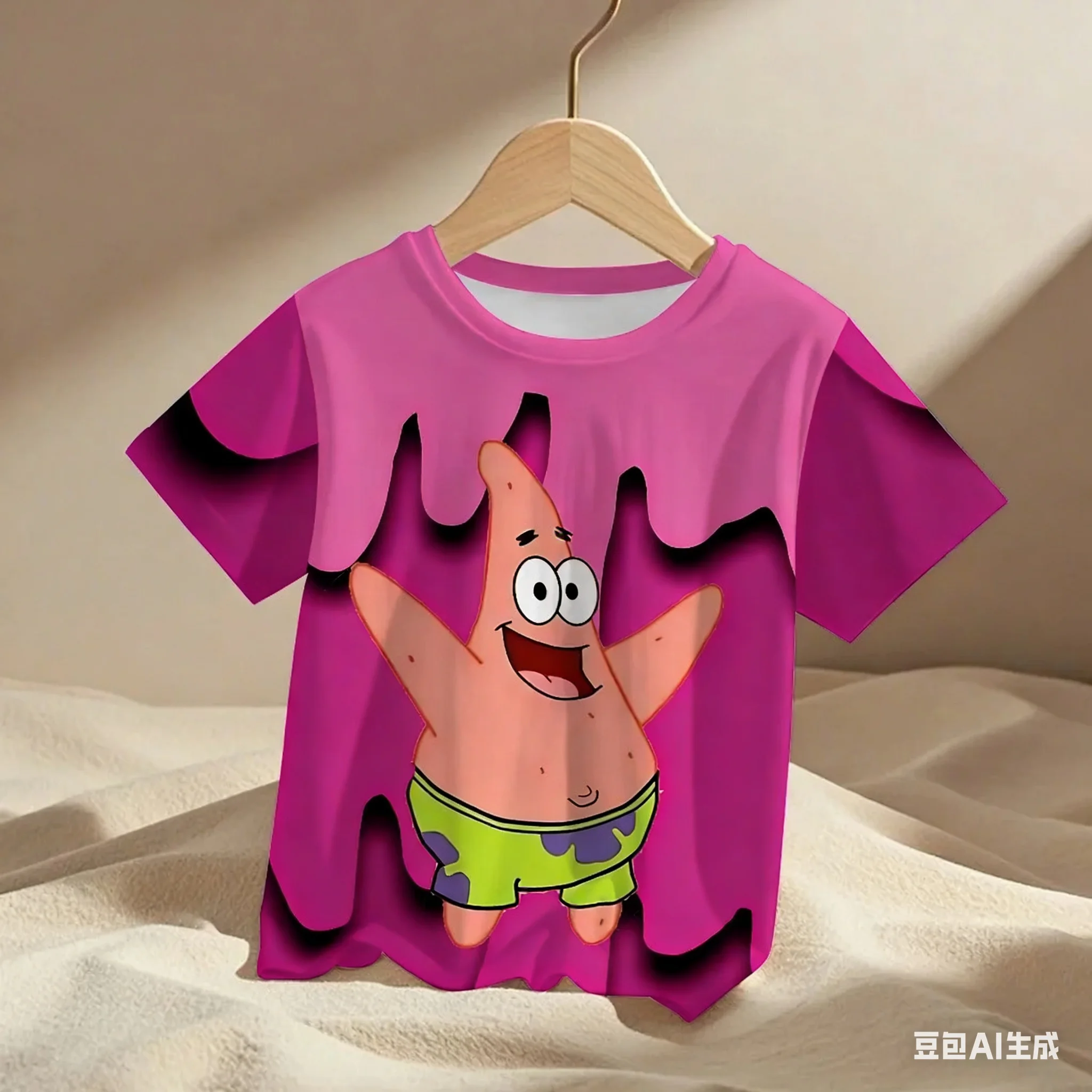 2026 جديد Harajuku الشارع موضة الأولاد الجولة الرقبة تي شيرت سبونجبوب سكوير ثلاثية الأبعاد الكرتون الصيف الأطفال تي شيرت غير رسمي #2