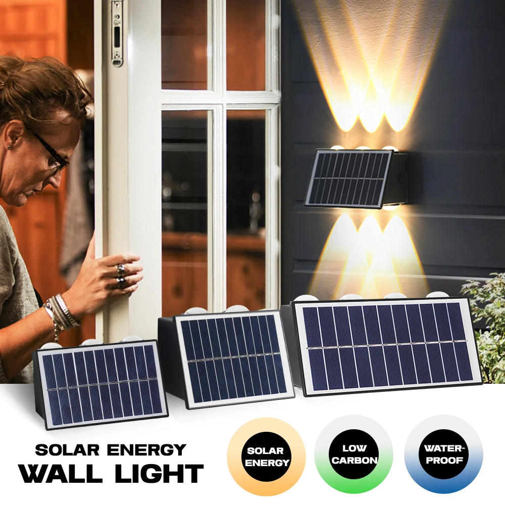 4/6/8 LED Solar Outdoor Wall Lamp Waterproof Up and Down Spot Lights Decorative Atmosphere Courtyard Garden Lighting