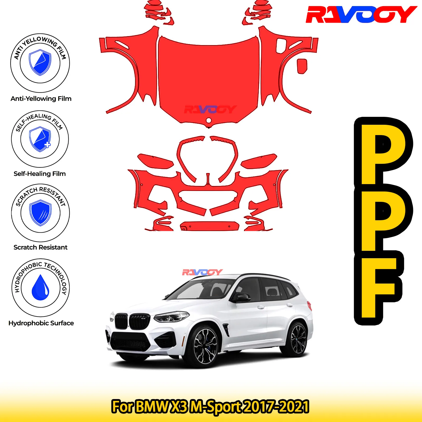 

Для BMW X3 M-Sport 2017-2021 глянцевая матовая черная предварительно вырезанная передняя защитная пленка PPF Kit