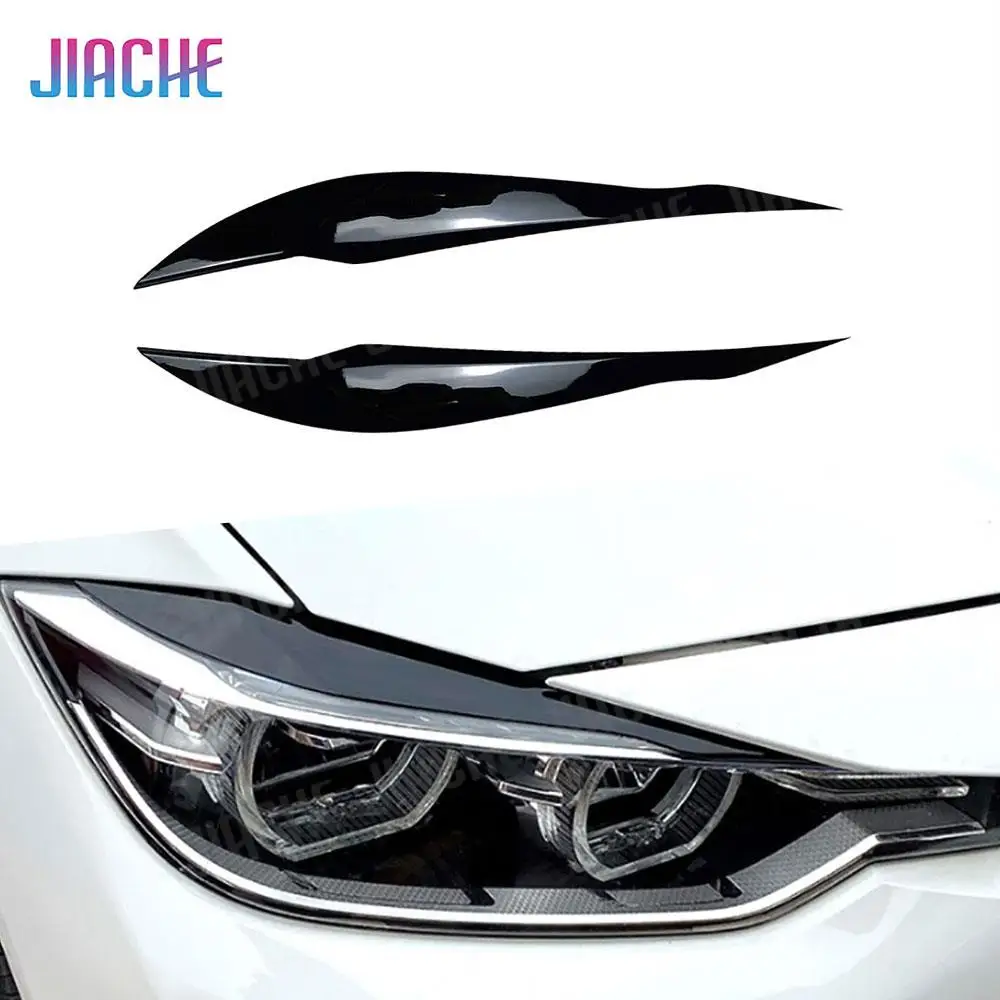 

2pcs ABS Black Front Headlamp Eyelids Eyelashs Covers for BMW F30 F31 318i 320i 2012-2018 Head light Eyebrows Trim Decr Sticker