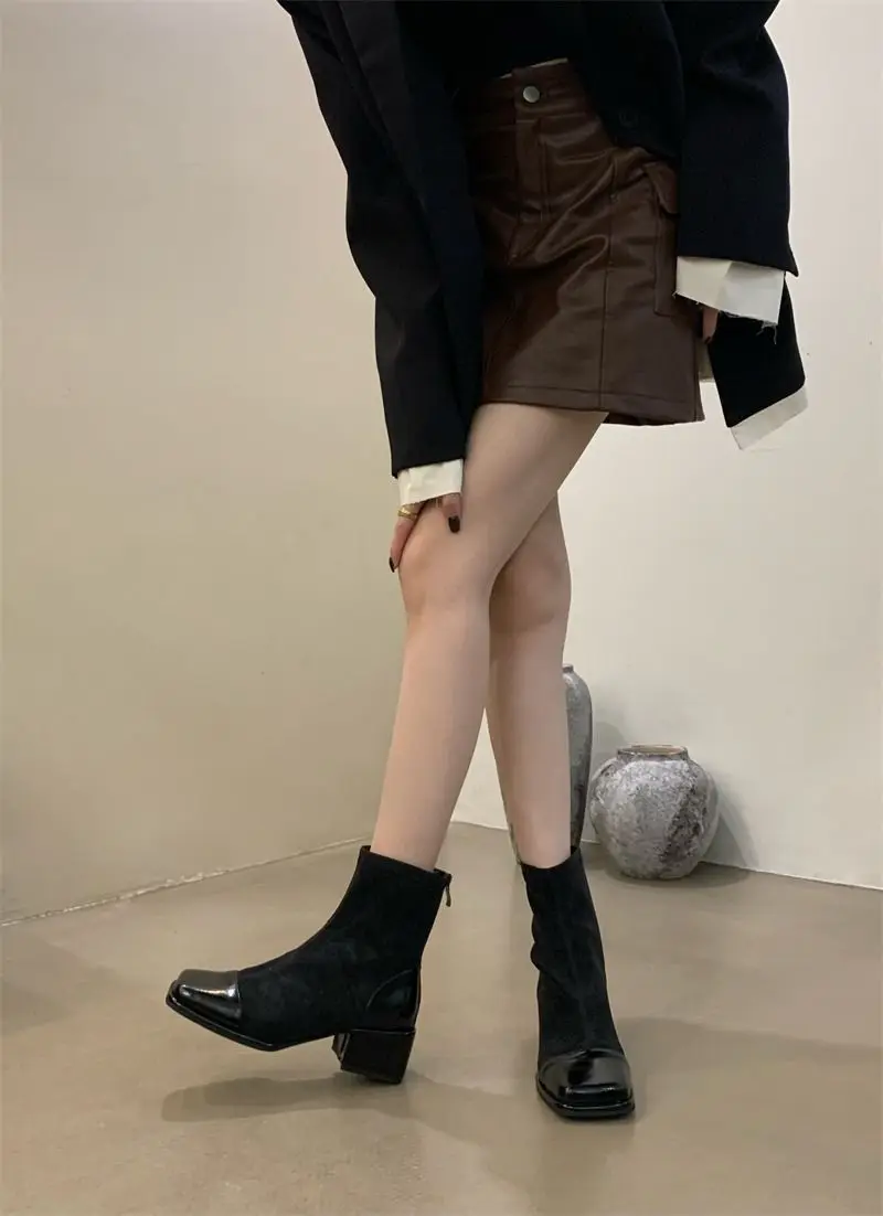 

Женские короткие туфли с квадратным носком, элегантные черные ботильоны на среднем каблуке, дизайнерская роскошная мода, распродажа 2025, женские ботильоны Y2k