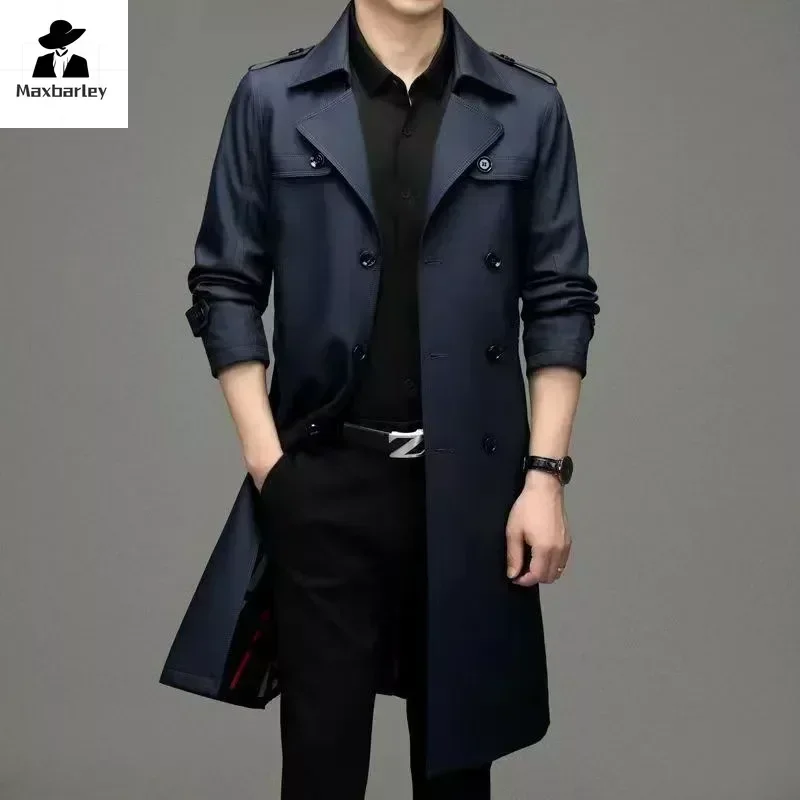 Brand Business Men's Windbreaker 2023 Autumn High-quality Khaki Navy Black Double-breasted Trench Coat Fashion Male New Clothing