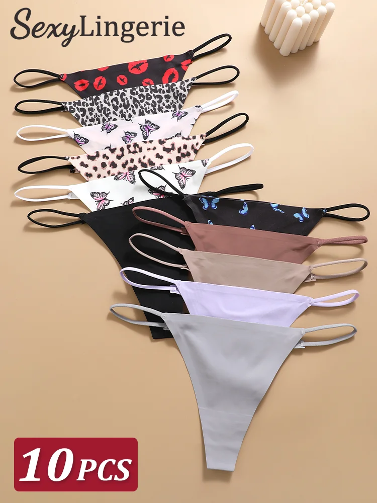 

10 шт./компл. женские бесшовные стринги с Т-образной спинкой, тонкий ремешок с низкой талией, трусики с высокой гибкостью, сексуальное нижнее белье, женские трусы