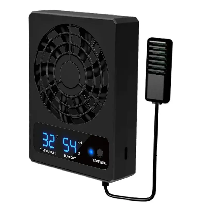 AB41-Reptile Tank LED Digital Terrarium Thermometer Hygrometer With Dehumidifier Ventilation Fan For Snakes Bearded Dragons Geck
