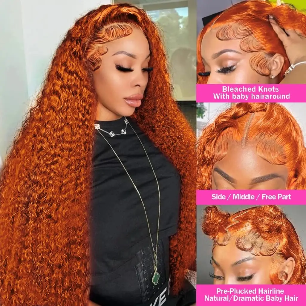 Orange Ginger Lace Front Wig Curly Human Hair Wigs For Women 30Inch Deep Wave Frontal Wig 13x4 13x6 HD Lace Front Human Hair Wig