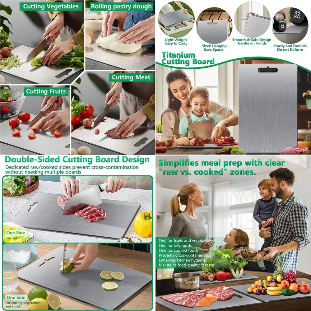 

Тройной упаковка титановых кухонных разделочных досок — двусторонние, легко чистится, можно мыть в посудомоечной машине, идеально подходят для сырой и приготовленных продуктов питания и кулачка.