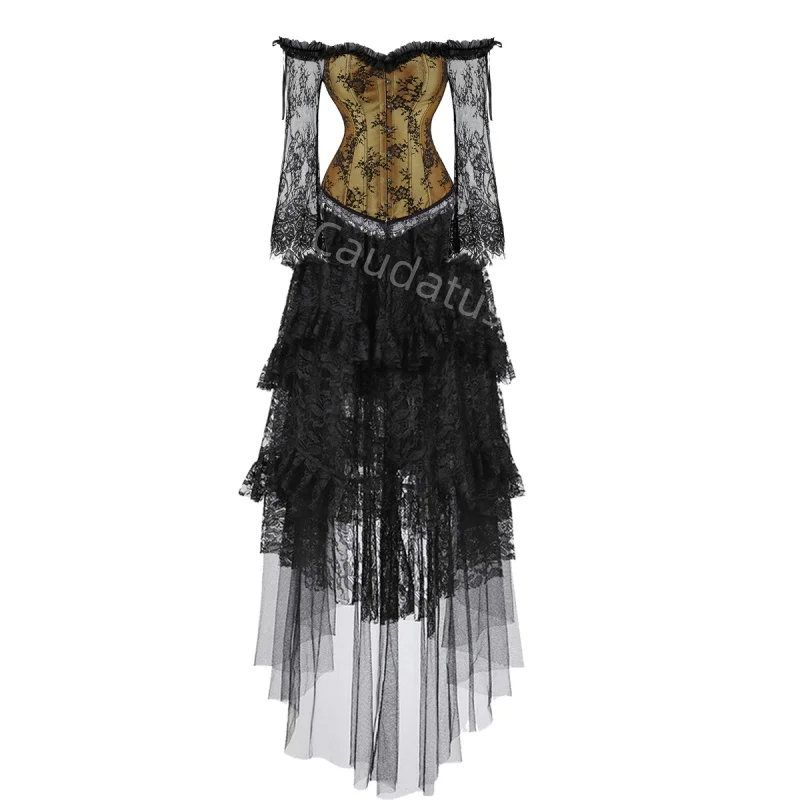 Corset Dress Plus Size Long Skirt Set Sexy Bustier lace Vampire costume Burlesque Gothic Vintage Halloween Costume Fashion Party view 4