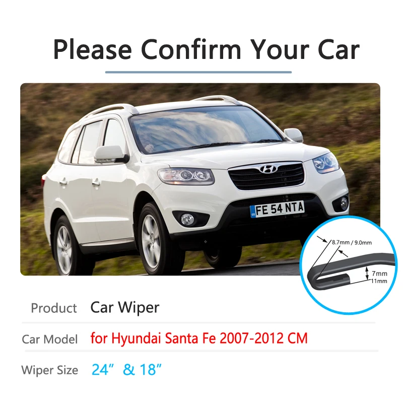 For Hyundai Santa Fe SantaFe 2007 2008 2009 2010 2011 2012 CM Car Wiper Blades Front Windshield Brushes Car Accessories J-Hook