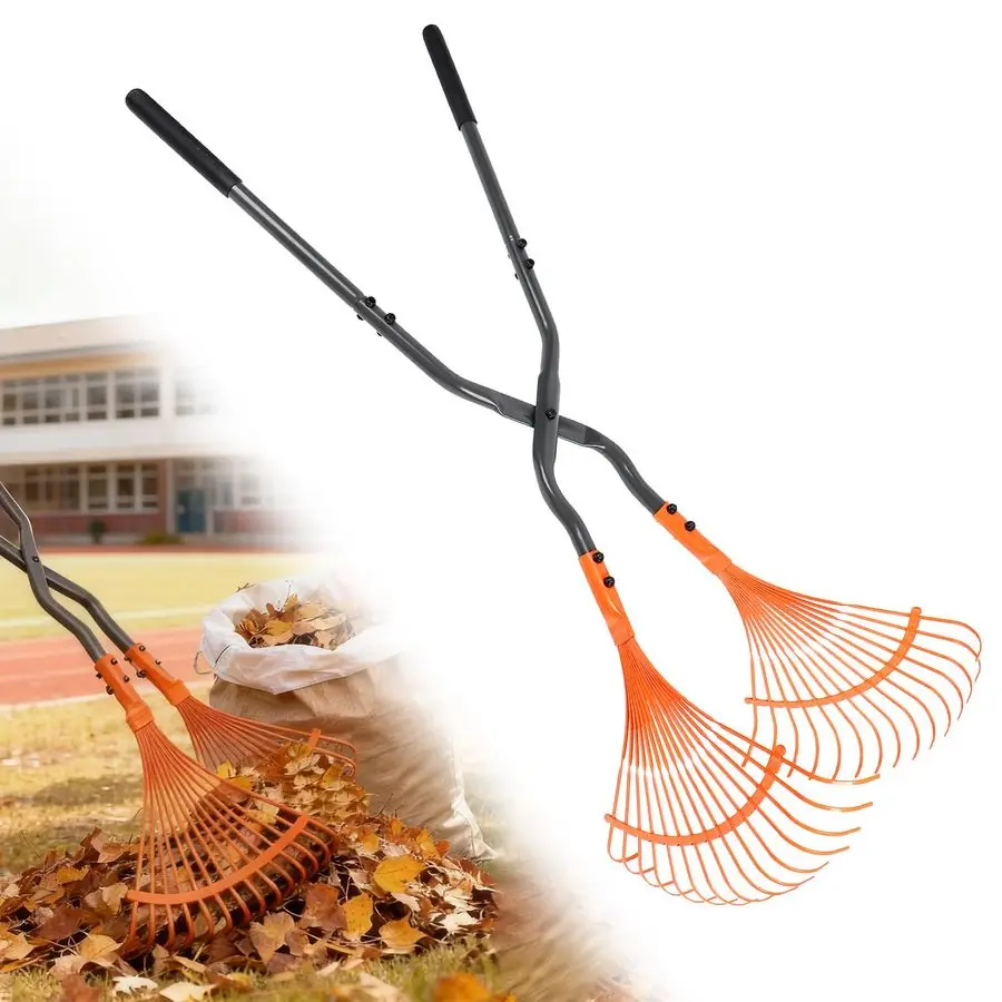 

Грабли-грабли с длинной ручкой, черные и оранжевые, сверхмощный инструмент для чистки садовых газонов