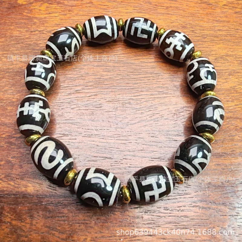 

Старинный агатовый браслет Дзи, в тибетском стиле, винтажный, с изображением Бога богатства и удачи, буддийские бусины.