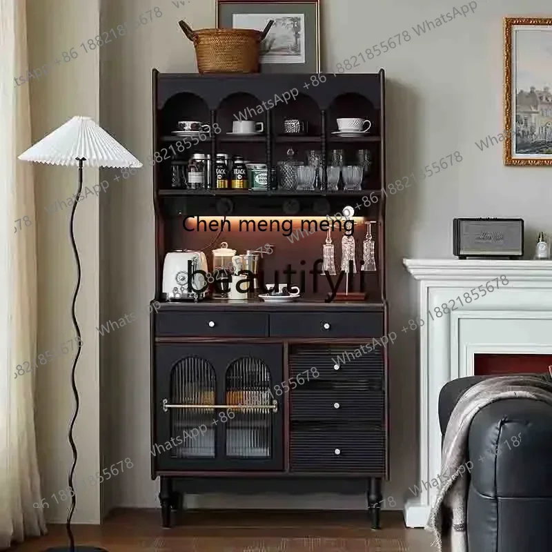 xxzSolid wood dining side cabinet integrated storage against the wall French living room rack storage modern simplicity