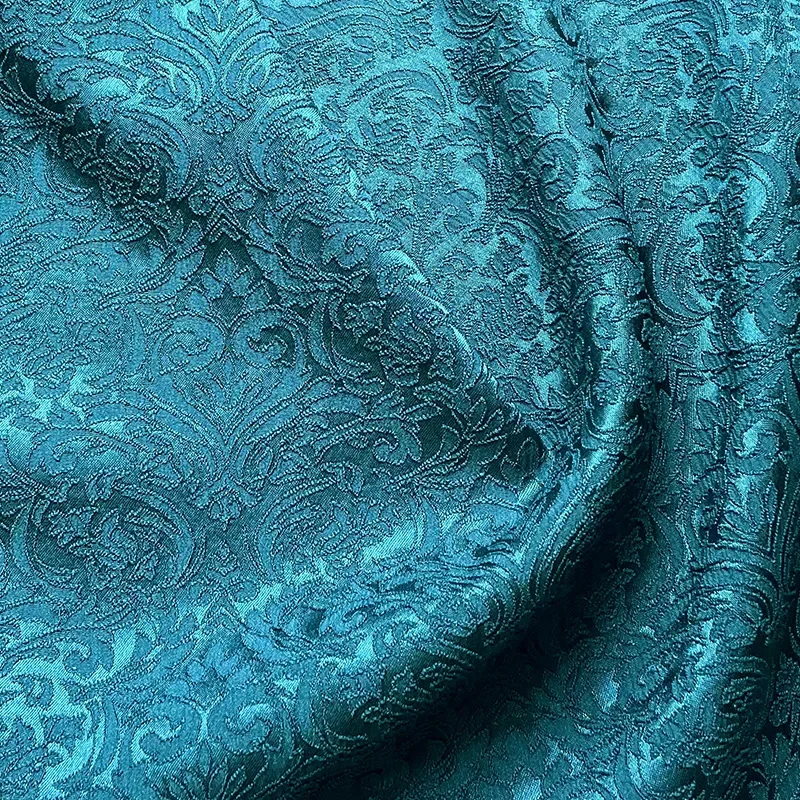 Embossed Jacquard Fabric with Peacock Blue Flower Design Sewing Material Cheongsam Dress Garment Fabric 150cm Sold By The Meter