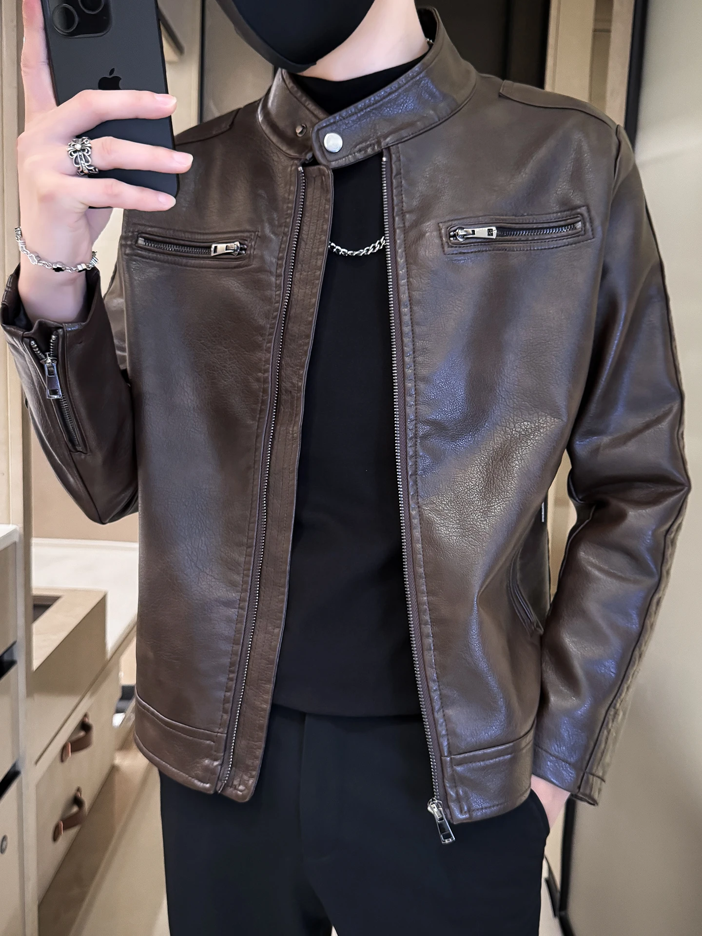 

Мужская кожаная куртка Sli, осенний сезон, модный бренд с воротником-стойкой, новинка 2025, модель Haome, высококачественное кожаное пальто