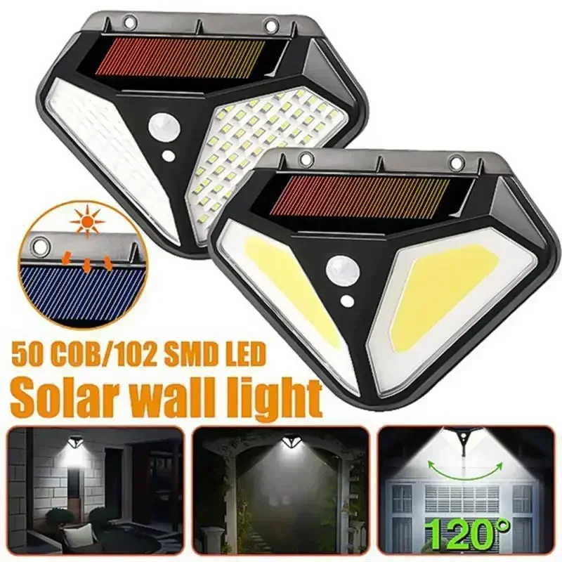 102LED Solar Wall Lamp With Two Sides Emitting Human Body Induction Light Outdoor IP65Waterproof Street lights Corridor lighting