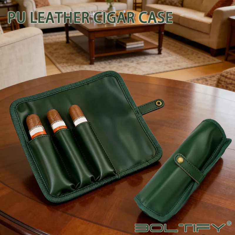 

Boltify New High-Q PU leather cigar case Portable and waterproof cigar storage pouch 3-piece capacity gift for father/boyfriend