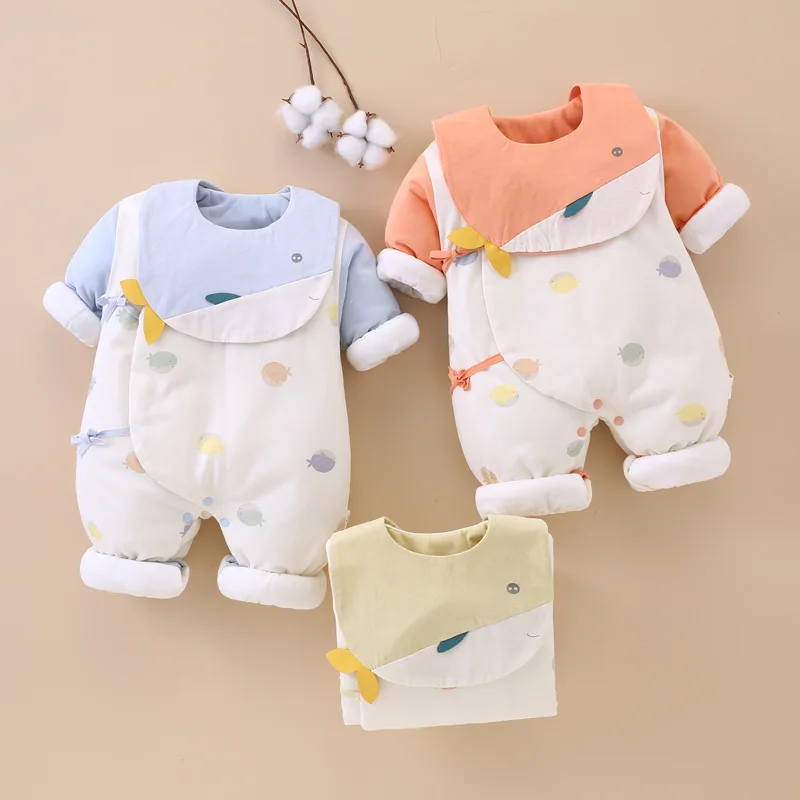 Baby One-piece Clothes Thickened Cotton Clothes with Cotton Clip Babysuit Newborn Climbing Winter Clothes