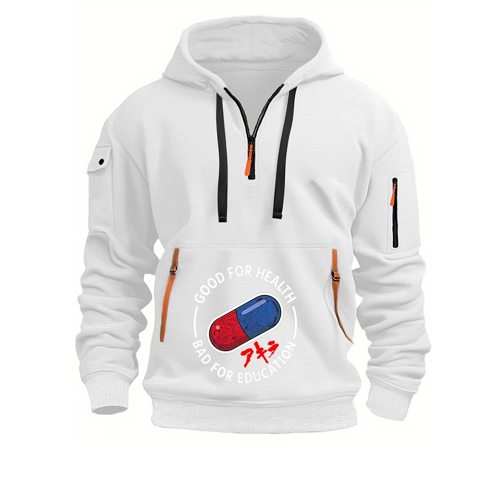 Japanese Anime Akira 2025 New Men Stand-Up Collar Half-Zip Soft Shell Sweatshirt Long Sleeve Warm Pullover Casual Jacket‌
