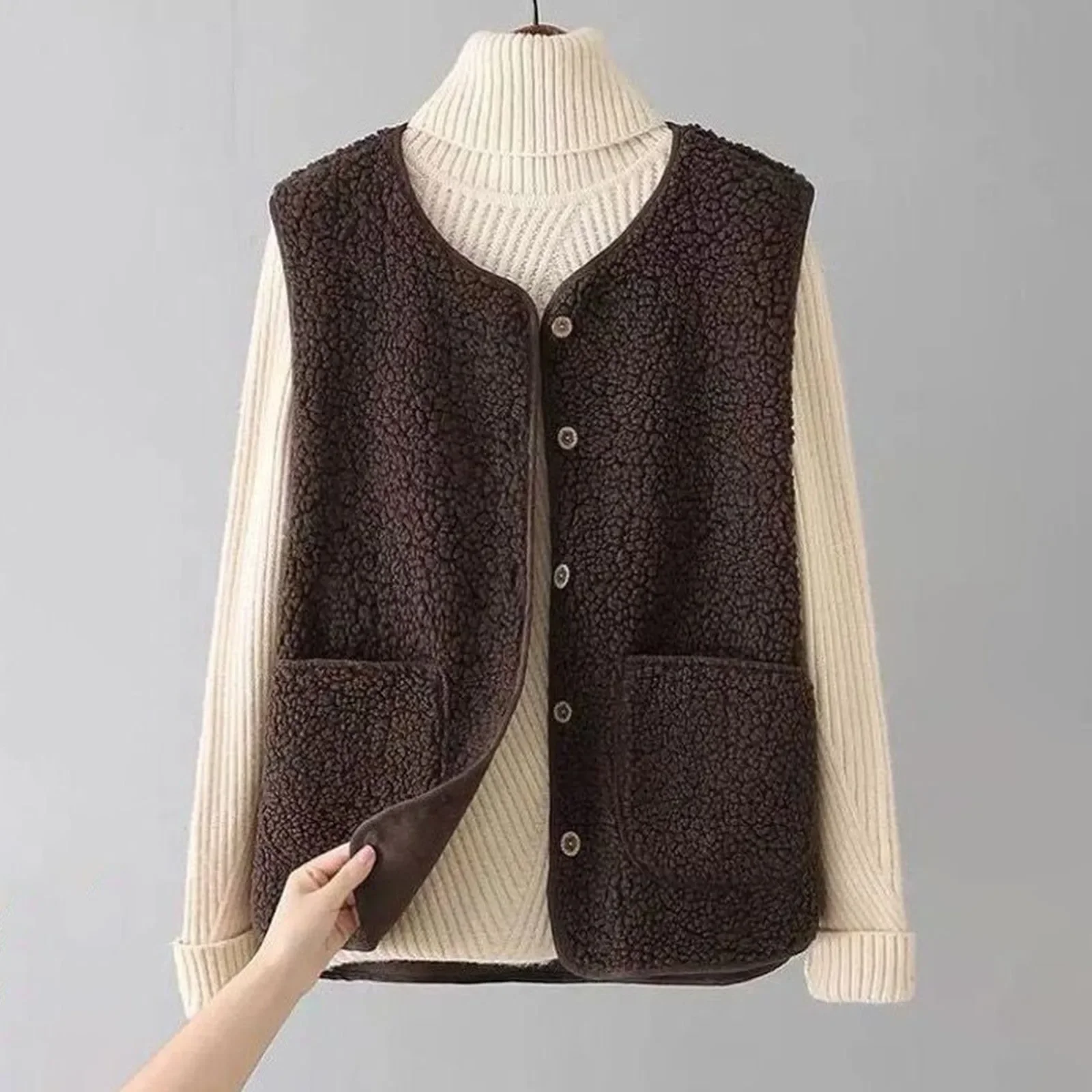 Women'S Teddy Fleece Vest Autumn Thin Vest Sleeveless Coat Plain Plush Vest Short Jacket Loose Fleece Vest Women Outwear