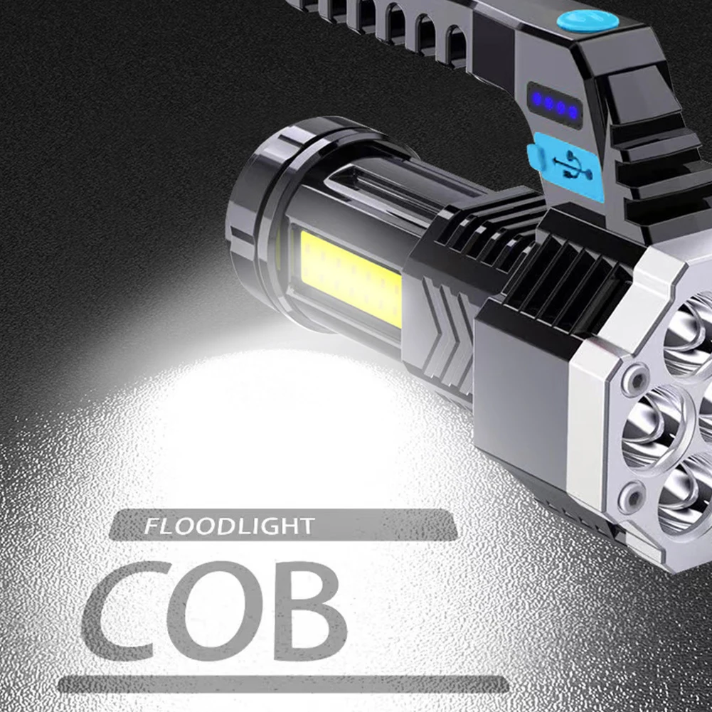 Adjustable Brightness Flash Light IPX 4 Waterproof Flashlight USB Charging LED Bulb Search Light for Emergency Job Site Lighting
