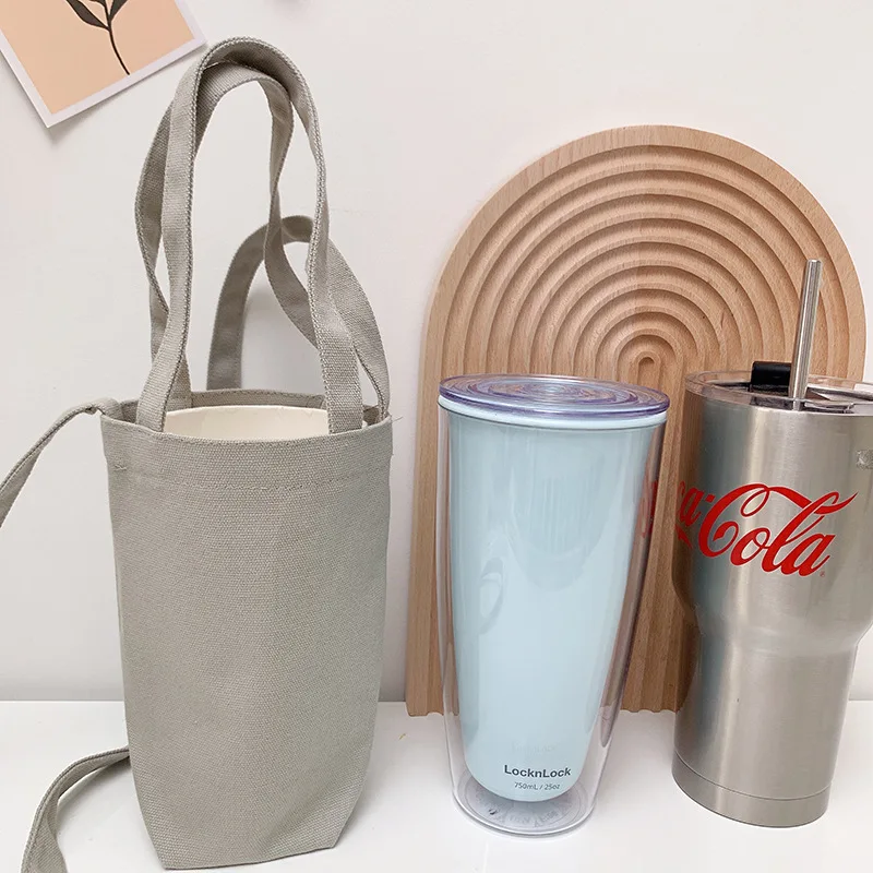 Crossbody Water Cup Bag Solid Color Tumbler Protector Coffee Glass Hand-Held Portable Thermos Bottles Holder Sleeve With Strap