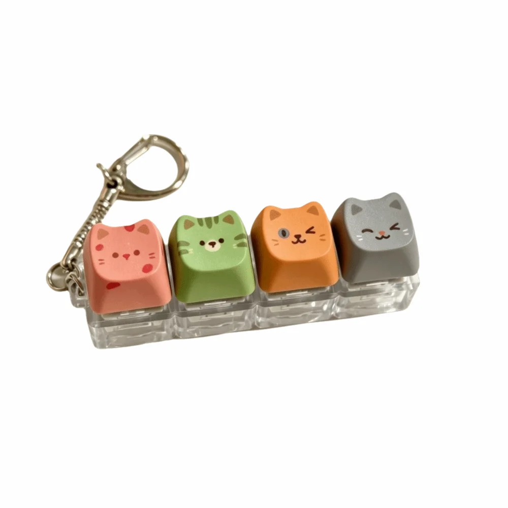 Finger Button Keycap Mechanical Keyboard Keychain Clicker Relax Button Keyboard Fidget Keychain Cute Cat Portable