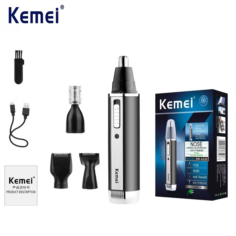 Kemei KM-6630 أداة إصلاح شعر الأنف متعددة الوظائف الكهربائية 4 في 1 طقم إصلاح شعر الأنف