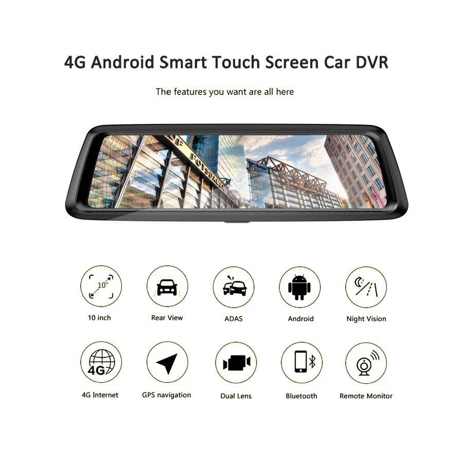 Vollbild 10 Zoll 4g Android 5.1 GPS-Navigation Auto DVR Rückspiegelkamera
