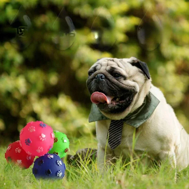 Pelota interactiva con sonido colorido para mascotas, juguete de goma suave para masticar, suministros para mascotas