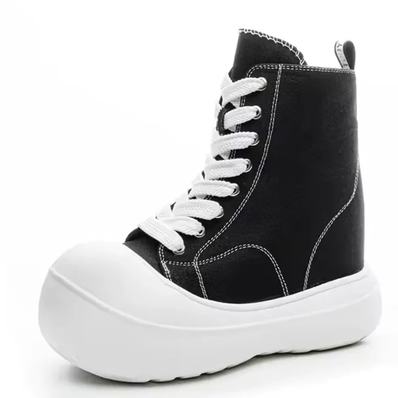 

Pop Thick-soled High-top Canvas Shoes For Women In Spring And Autumn 2025 New Style With 13 Cm Height And Solid Color Casual Tre