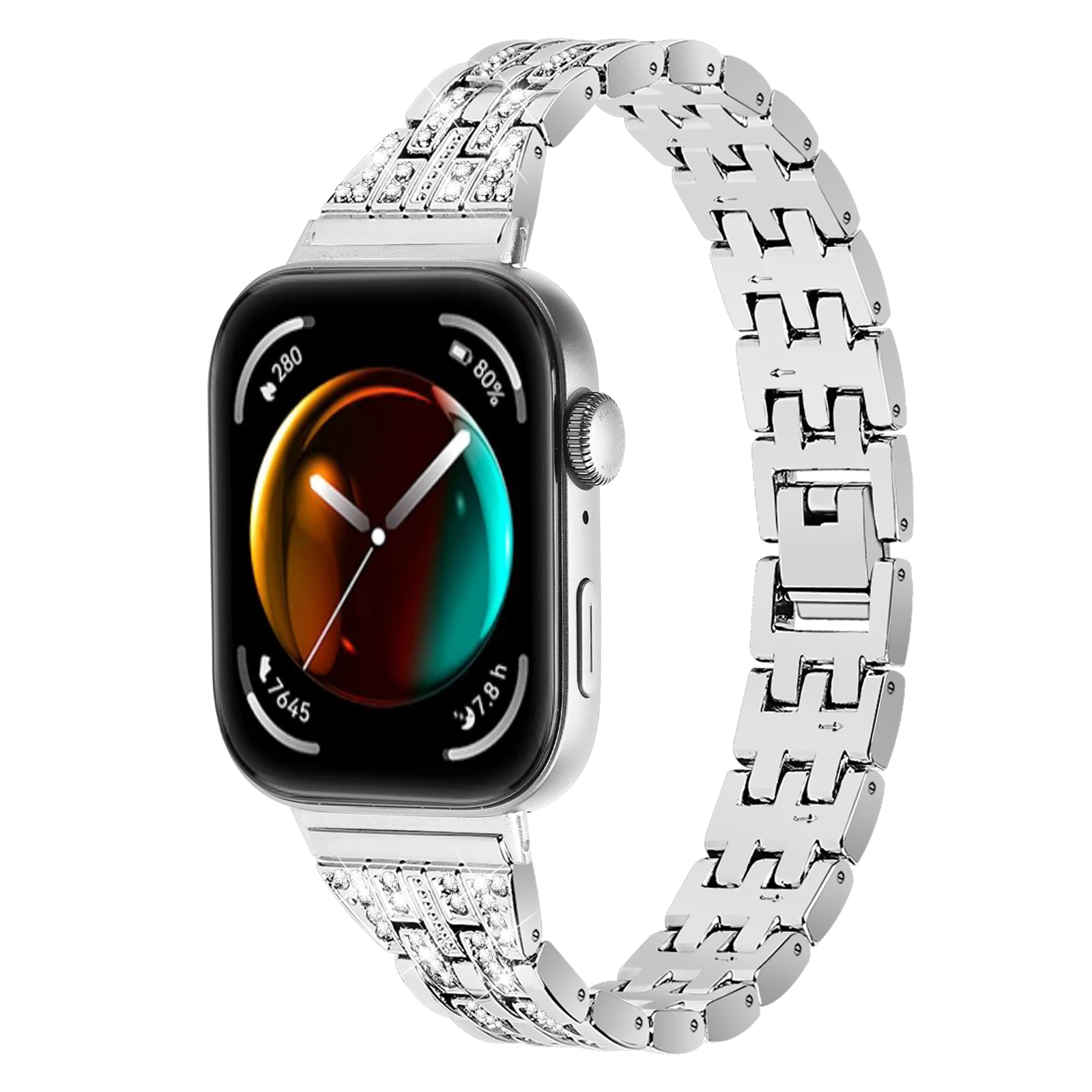 سوار من الفولاذ المقاوم للصدأ لساعة اليد ، حزام سوار ، خمس حبات ، ألماس ، إكسسوارات ساعة ذكية
