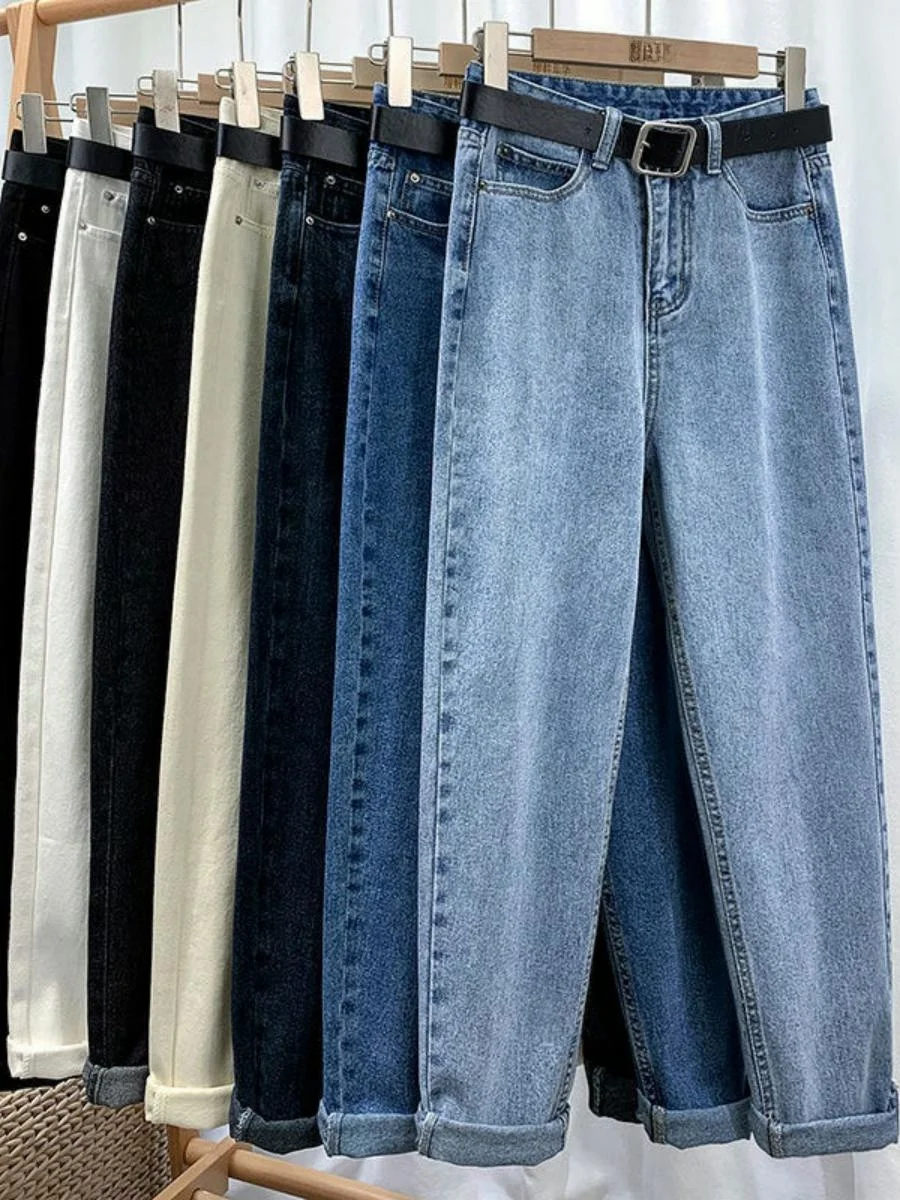 

Утягивающие джинсы для папы с высокой талией, женская студенческая осенняя одежда, новинка 2020, свободные брюки Harlan Carrot с девятью точками, прямые брюки