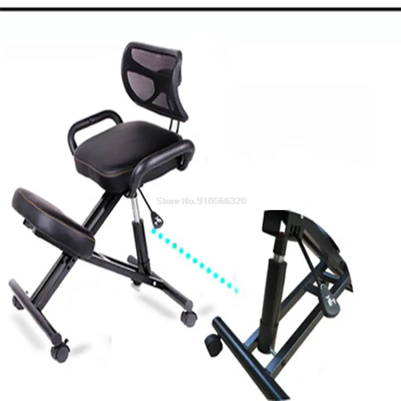 Sedia al ginocchio dal design ergonomico con schienale e maniglia sedia da ufficio in ginocchio sedia ergonomica in pelle nera con rotelle