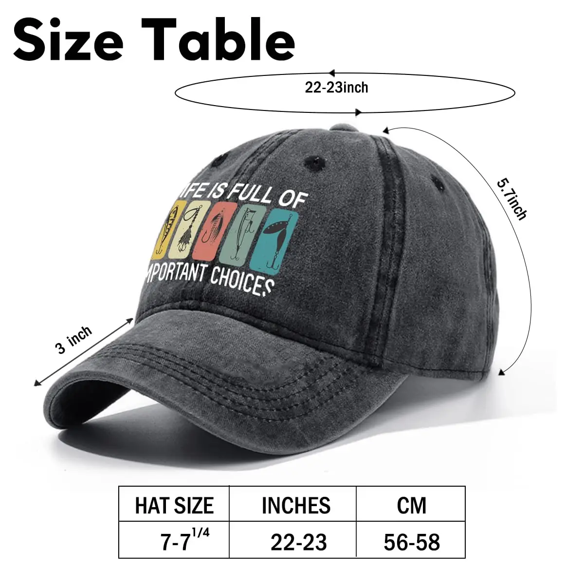 Life is Full of Important Choices Adjustable Vintage Washed Cotton Baseball Cap Funny Retro Trucker Hat For Fishing Lover