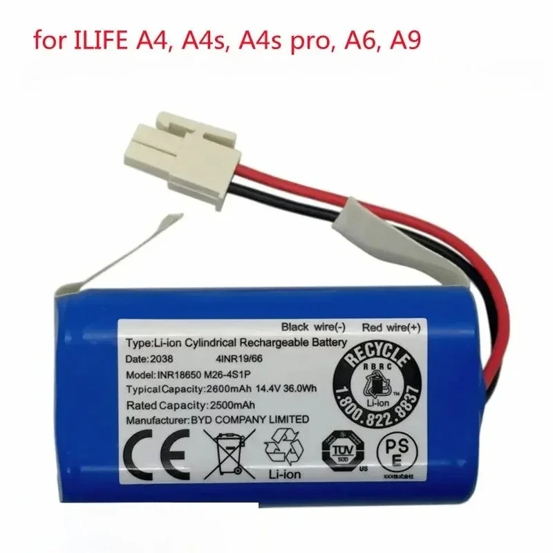 ILIFE A4 A4s V7 A6 V7s 플러스 로봇 진공 청소기용 14.8V 2600mAh/3200mAh/3500mAh 리튬 배터리 INR18650 M26-4S1P 배터리