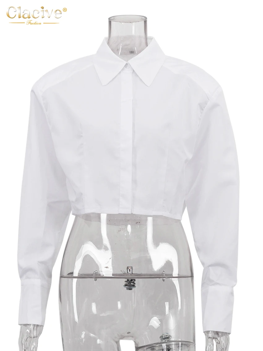 Clacive Fashion Loose White Women\'S Shirt 2024 Elegant Lapel Long Sleeve Blouse Casual Classic Solid Blusas Top Female Clothing