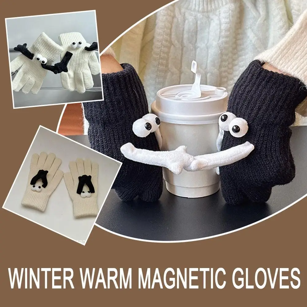 

Winterwarme Magnethandschuhe Hand in Hand Magnetic Knitted Gloves Winter Warm Children's Gloves Simple Large Eye Winter Mittens