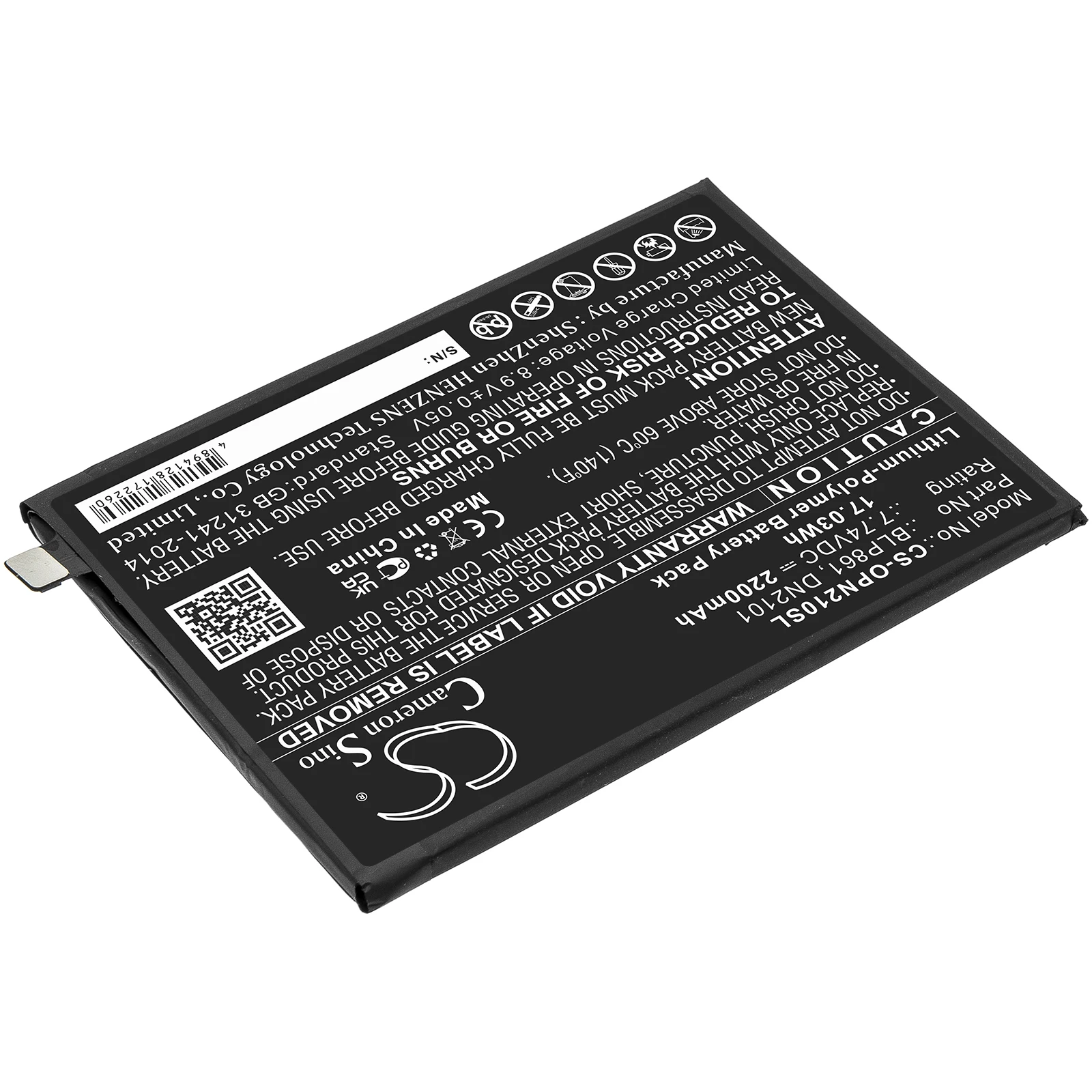 Cameron Sino Battery For Oneplus BLP861 EB2101,EB2103,Nord CE 5G 2200mAh / 17.03Wh