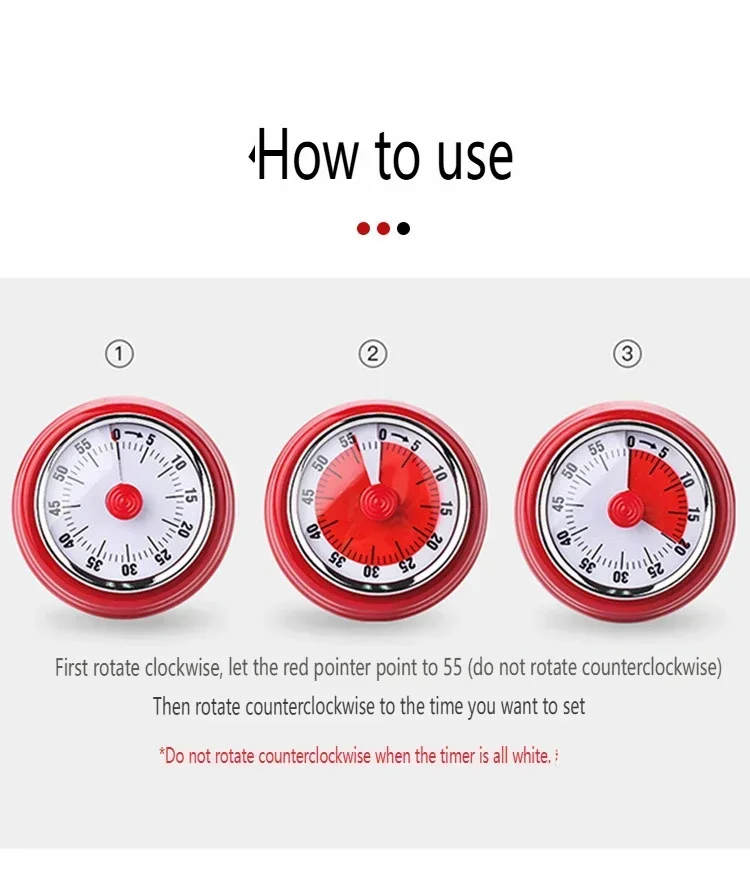 مؤقت ميكانيكي للمطبخ، توقيت الطبخ، تذكير، إدارة الوقت البصري، ساعة منبه تعلم العد التنازلي، شفط مغناطيسي #5