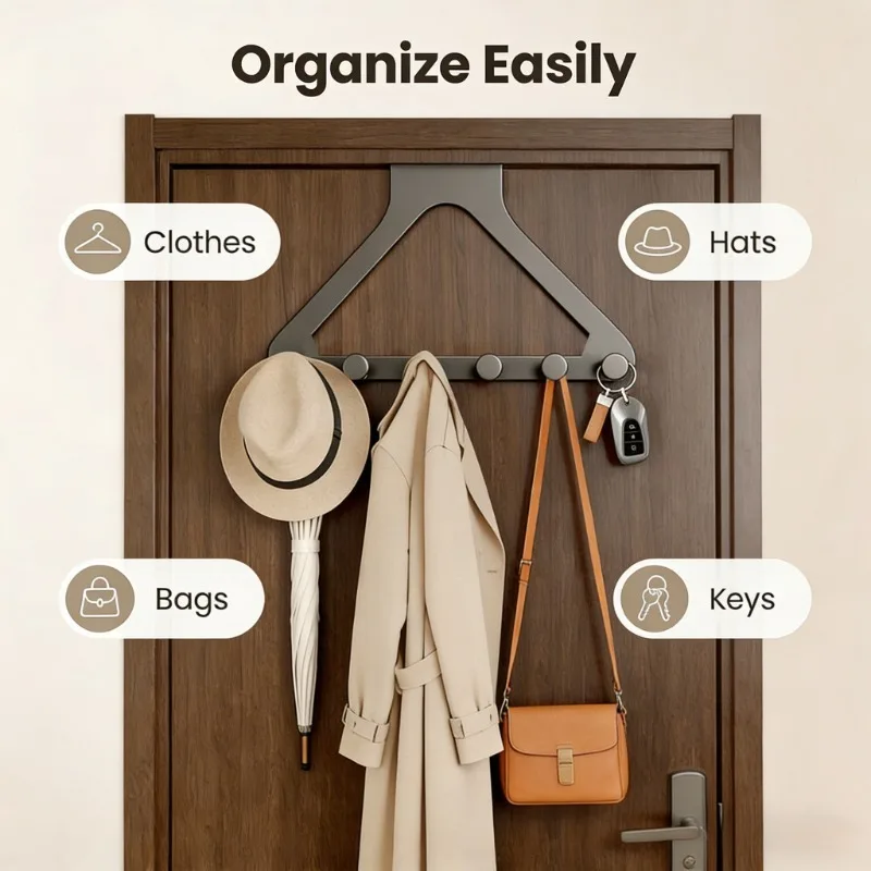 Updated No Punch Triangular Over The Door Hanger Thickened ABS Plastic Strong Stable Load Bearing Holds Clothes Bags Hats view 4