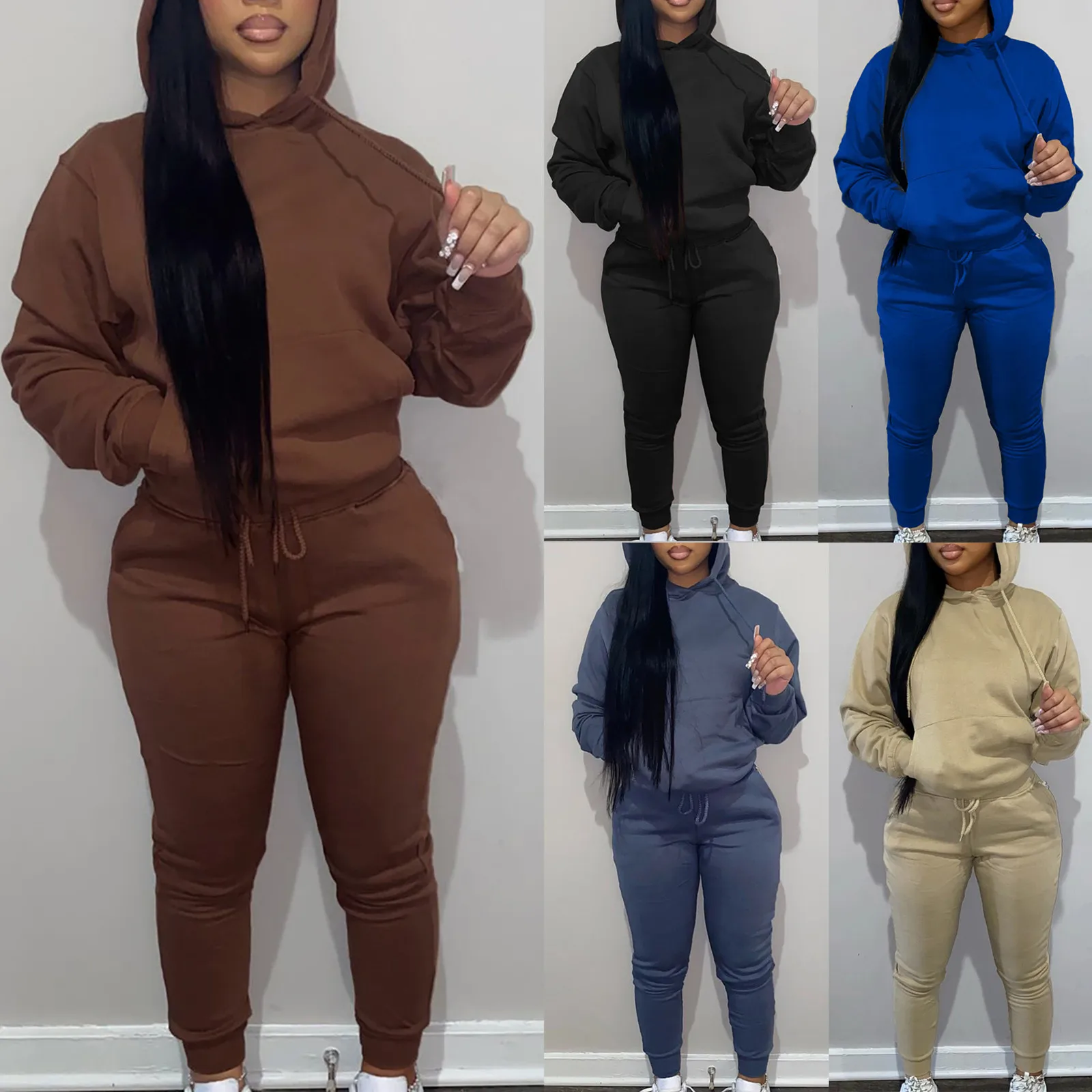 Womens Sweatsuits 2 Piece Set Fall/Winter Loose Sweat Sets Comfy Hoodie Sweatshirt & Drawstring Cuffed Sweatpants