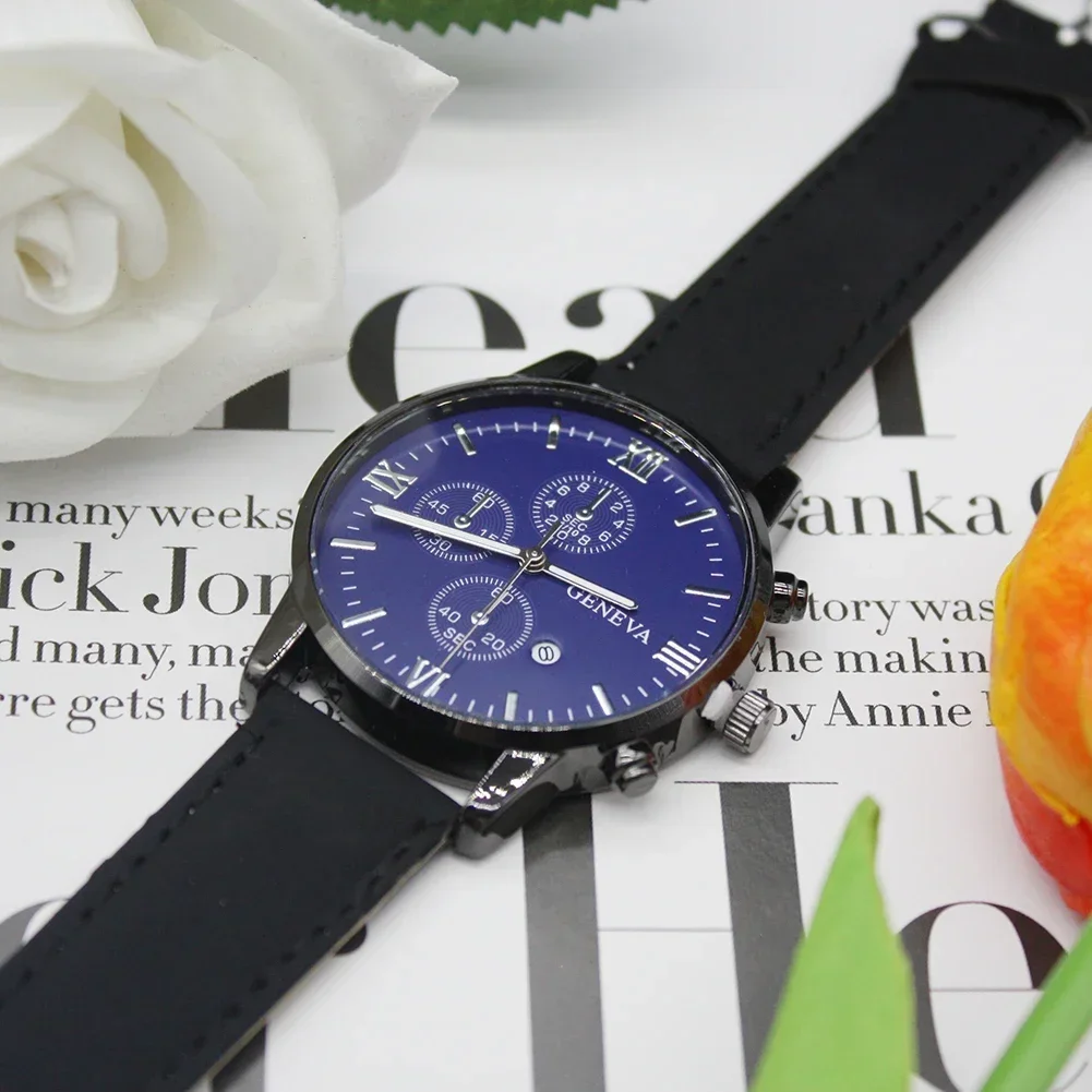 Часы наручные мужские кварцевые, набор из 5 предметов, простые и стильные, многофункциональные, с календарем и ремешком, с коробкой, для активного отдыха