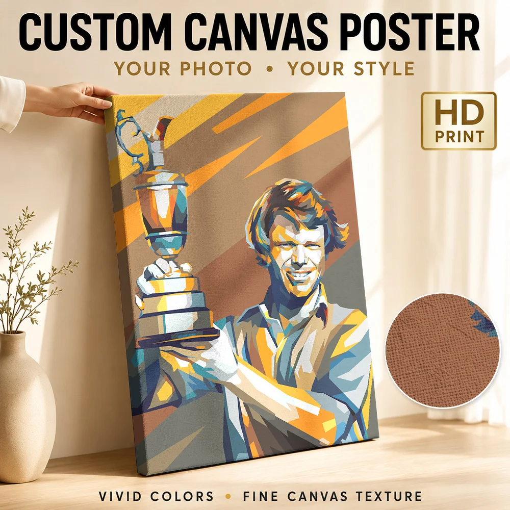 Golfer Holding Championship Trophy Canvas Poster Custom Sports Portrait Wall Art for Bedroom Decor Ready to Hang Gift for Fans