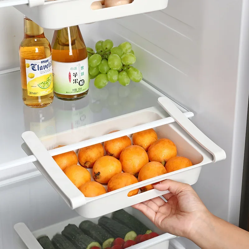 Kitchen Fruit Food Eggs Storage Box Plastic Clear Fridge Organizer Slide Under Shelf Drawer Box Rack Holder Refrigerator Drawer